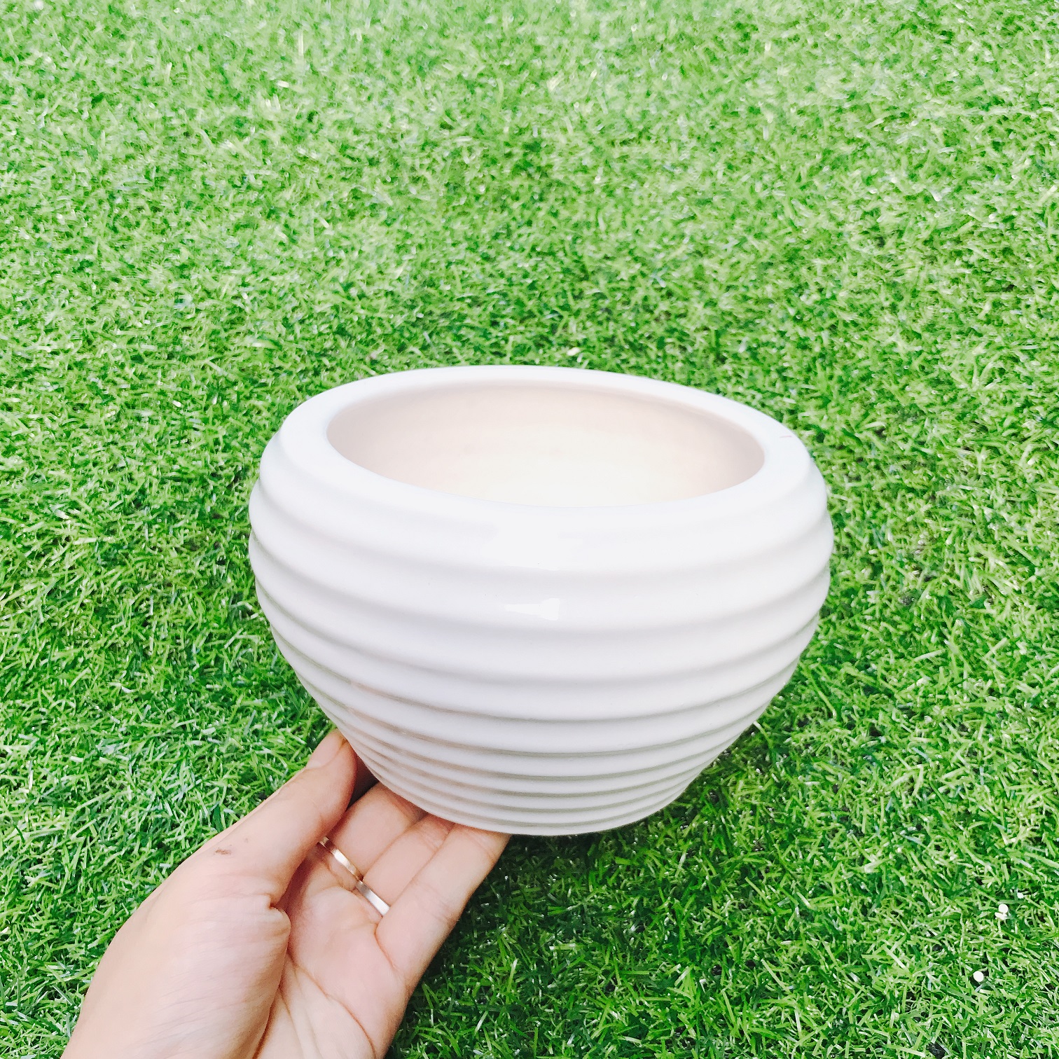 Chậu Sứ Vân Ngang Cắm Hoa (Không Kèm Hoa)