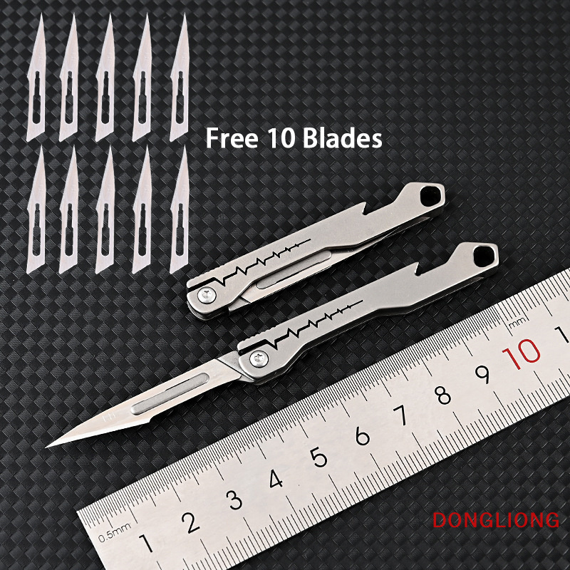 Dongliong mini mở chai dao mổ hợp kim titan g10 xử lý gấp dao ngoài trời sống cắm trại di động edc công cụ 10 lưỡi miễn phí