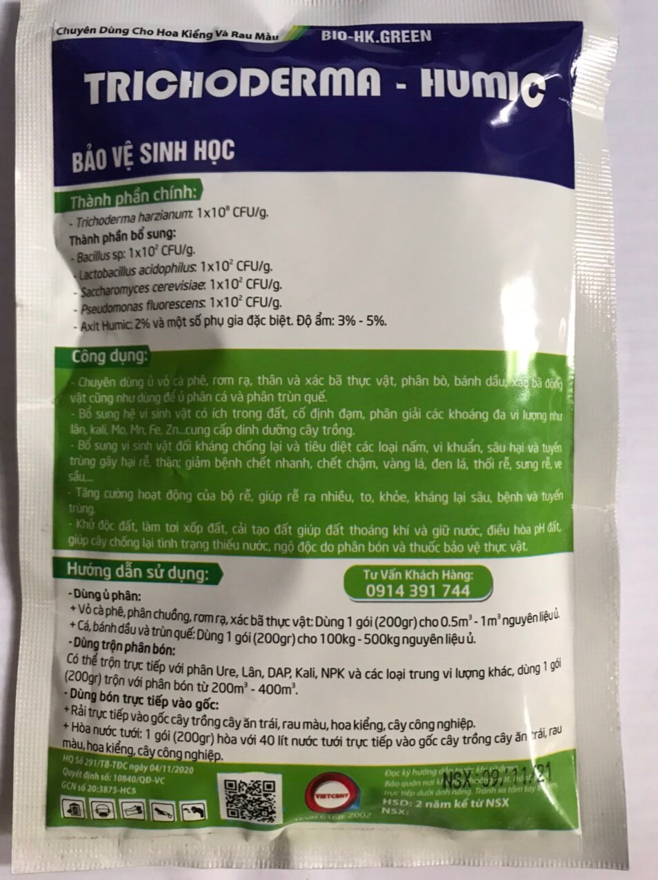 Men vi sinh TRICHODERMA HUMIC COMBO 2 GÓI 200GAM