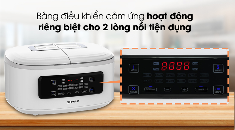 Nồi cơm 2 ngăn đa năng Sharp 1.8 lít KN-TC50VN-WH (Mẫu trưng bày mới 99% không thùng)
