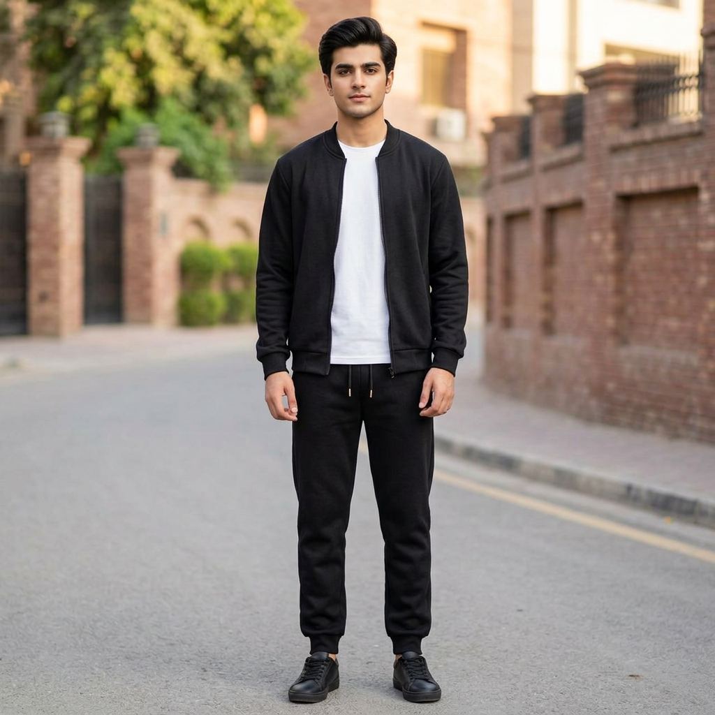 Manfinity Men's Zippered Warm Lined Sweatshirt and Trouser Two Pieces Set