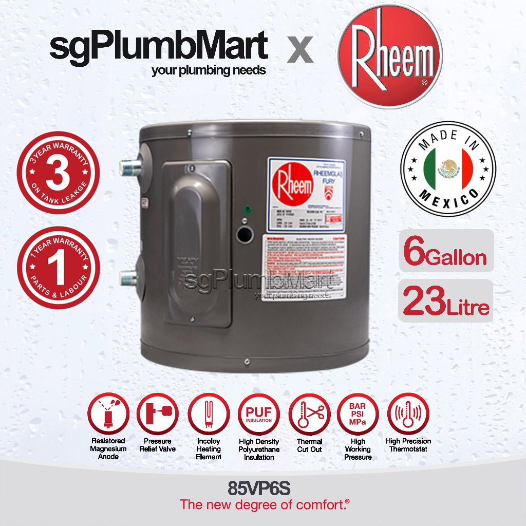 Rheem 6 Gallon Vertical Storage Water Heater 85VP6S sgPlumbMart [Made in  Mexico] | Lazada Singapore