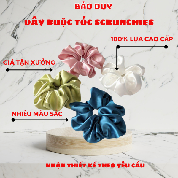 [PHI BÓNG] Dây buộc tóc Scrunchies handmade chất lụa, phi bóng mềm mịn, dây cột tóc vải dễ thương cho nữ