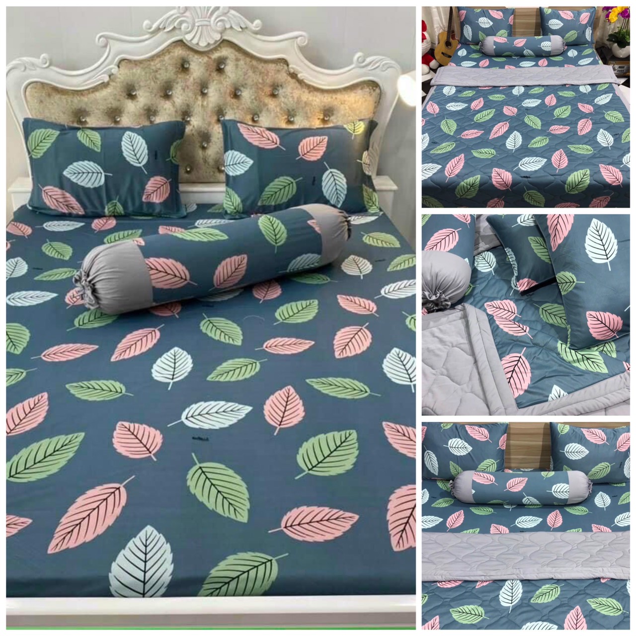 BỘ DRAP GA THUN HQ (LÁ PHỐI MỚI) CHẤT ĐẸP