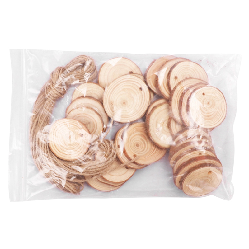 XUWgnw-30PCS 5-6Cm Natural Wood Chips Craft Unpolished Wood Kit Drilling Wood Circle Suitable for Christmas Ornaments DIY Craft