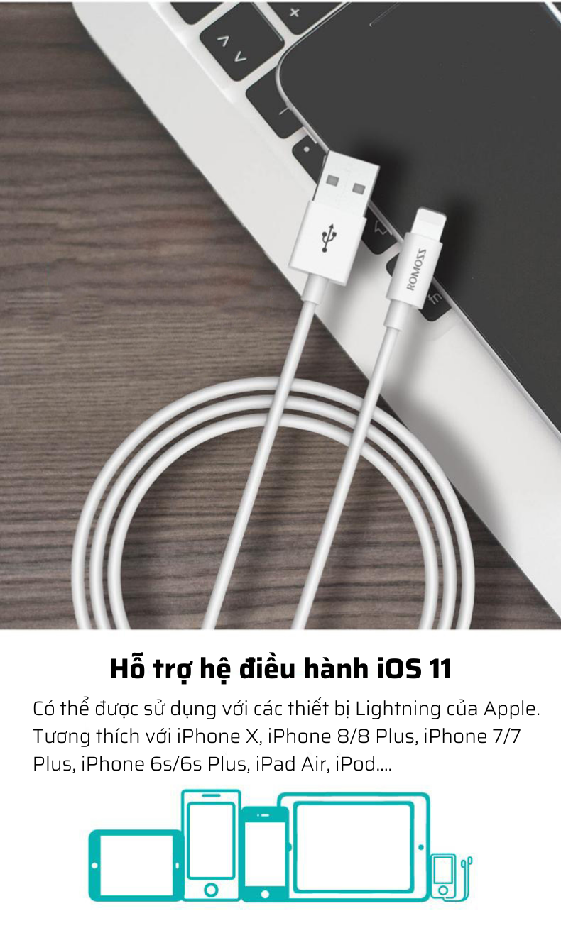 Cáp sạc nhanh Romoss, cáp sạc nhanh CB12 dây dài 1m