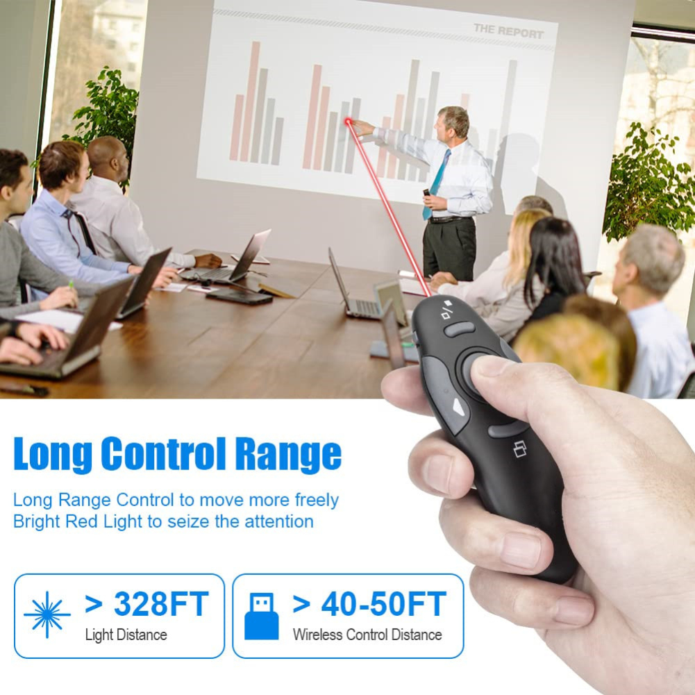 temper Wireless Presenter Clicker with Red Laser Pointer for Presentations, PowerPoint, Keynote, Google Slides - USB Receiver, Mouse Function - Portable and Affordable