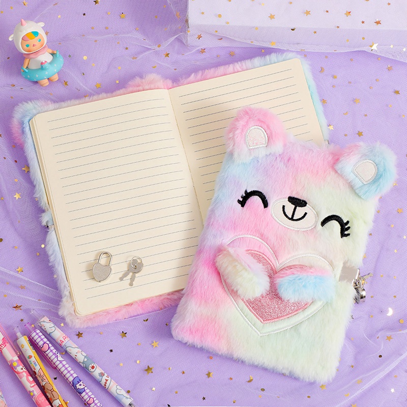 【Limited stock】 Cute Bear Notebook With Lock Kawaii Diary Journal A5 Agenda Planner Organizer Wonderful Plush Book School Sketchbook. 