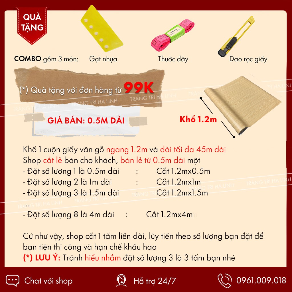 Giấy dán tủ gỗ bàn học chống nước dễ dàng lau chùi khổ 1.2m tặng đồ thi công decal
