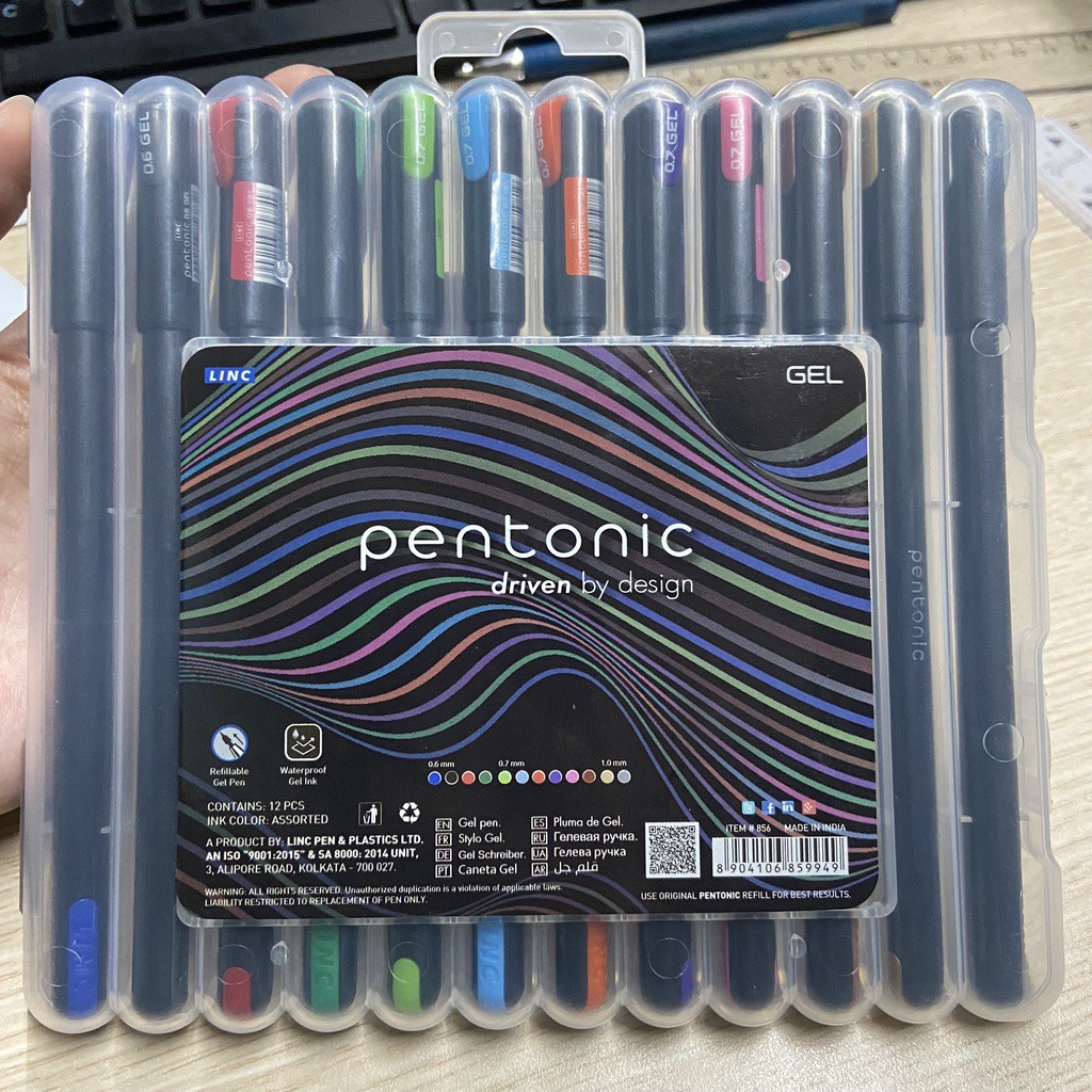 [ VĨ 12 MÀU ] Vỉ 12 Bút bi gel LinC Pentonic 856.