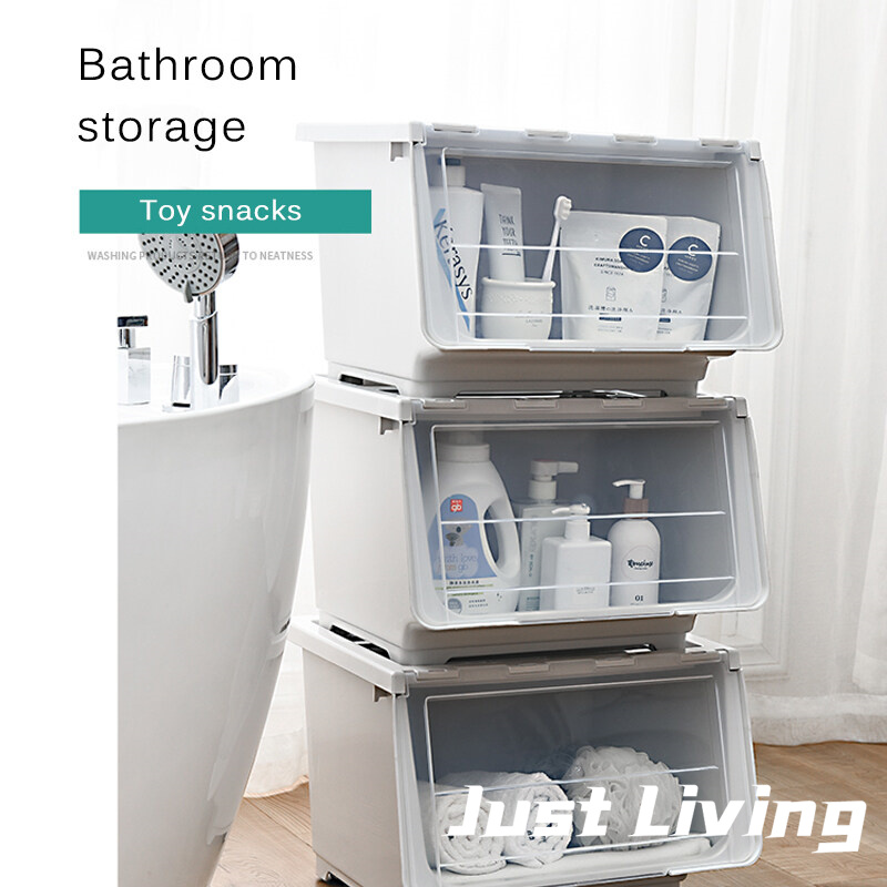 JustLiving Hộp Đựng Đồ Lớn Bền Có Bánh Xe Hộp Đựng Đồ Mở Phía Trước Bằng Nhựa Có Thể Xếp Chồng Lên Nhau Hộp Đựng Quần Áo Ẩm Tủ Sắp Xếp Tủ 43.5X33.5X30 Cm