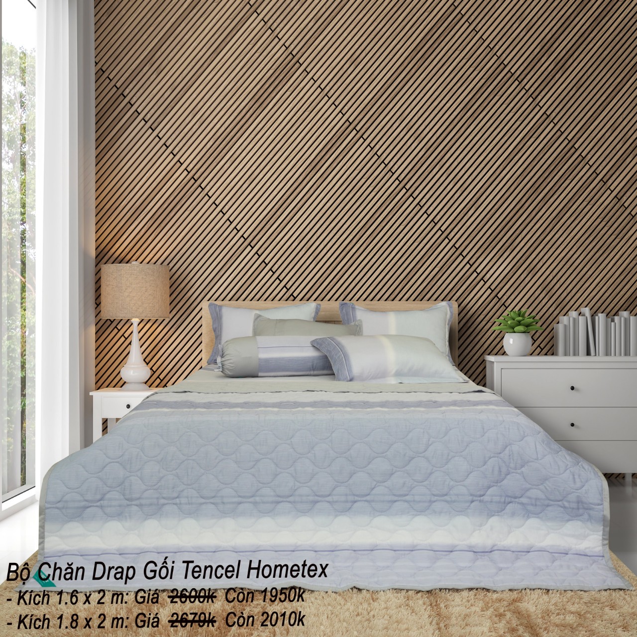 Bộ drap gối Hometex Tencel (160x200,180x200)