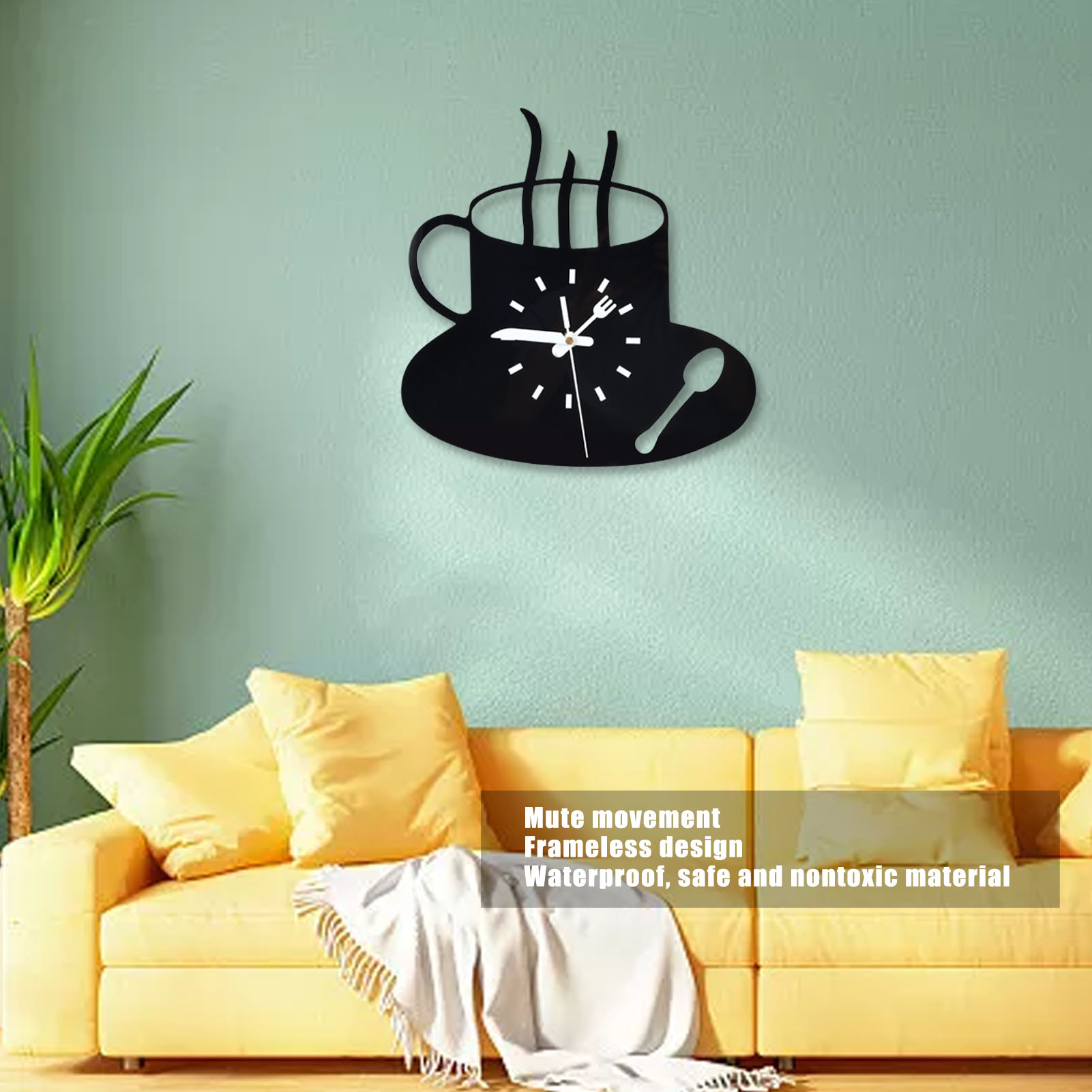 Kitchen Wall Clock Frameless Design Small Wall Clock Coffee Mug for Home for Hotel