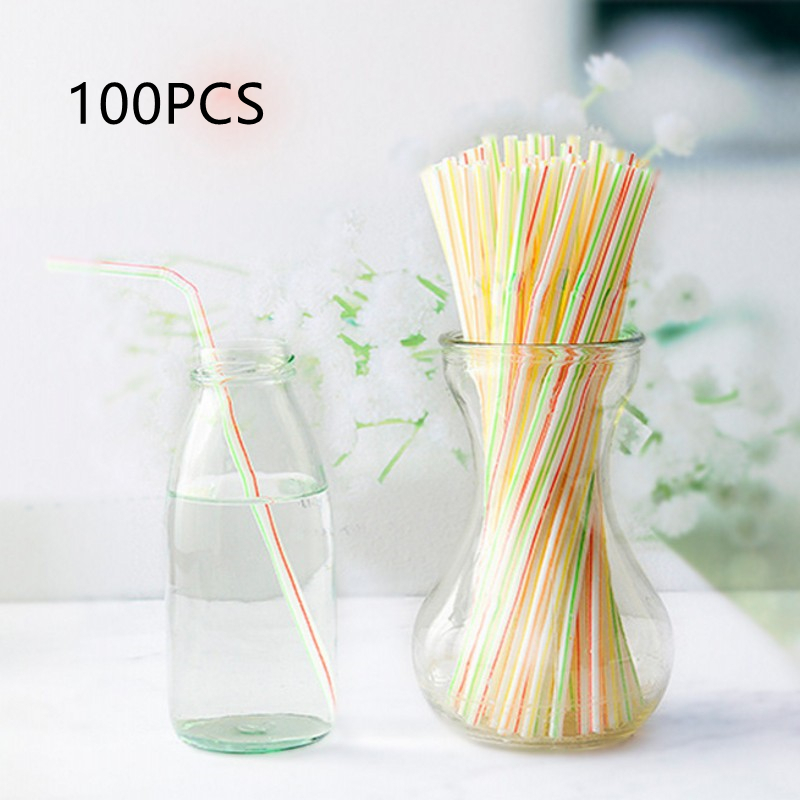 100PCS Disposable Color Elbow Plastic Straws Lengthen And Bendable Juice Drink Milk Tea Straw Flexible Straws
