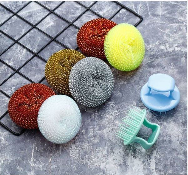 Stainless steel pan pot brush, ceramic scrub with convenient handle