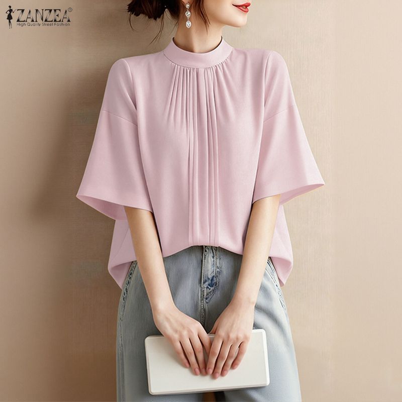 ZANZEA Korean Style Women Streetwear Fashion Stand Collar Half