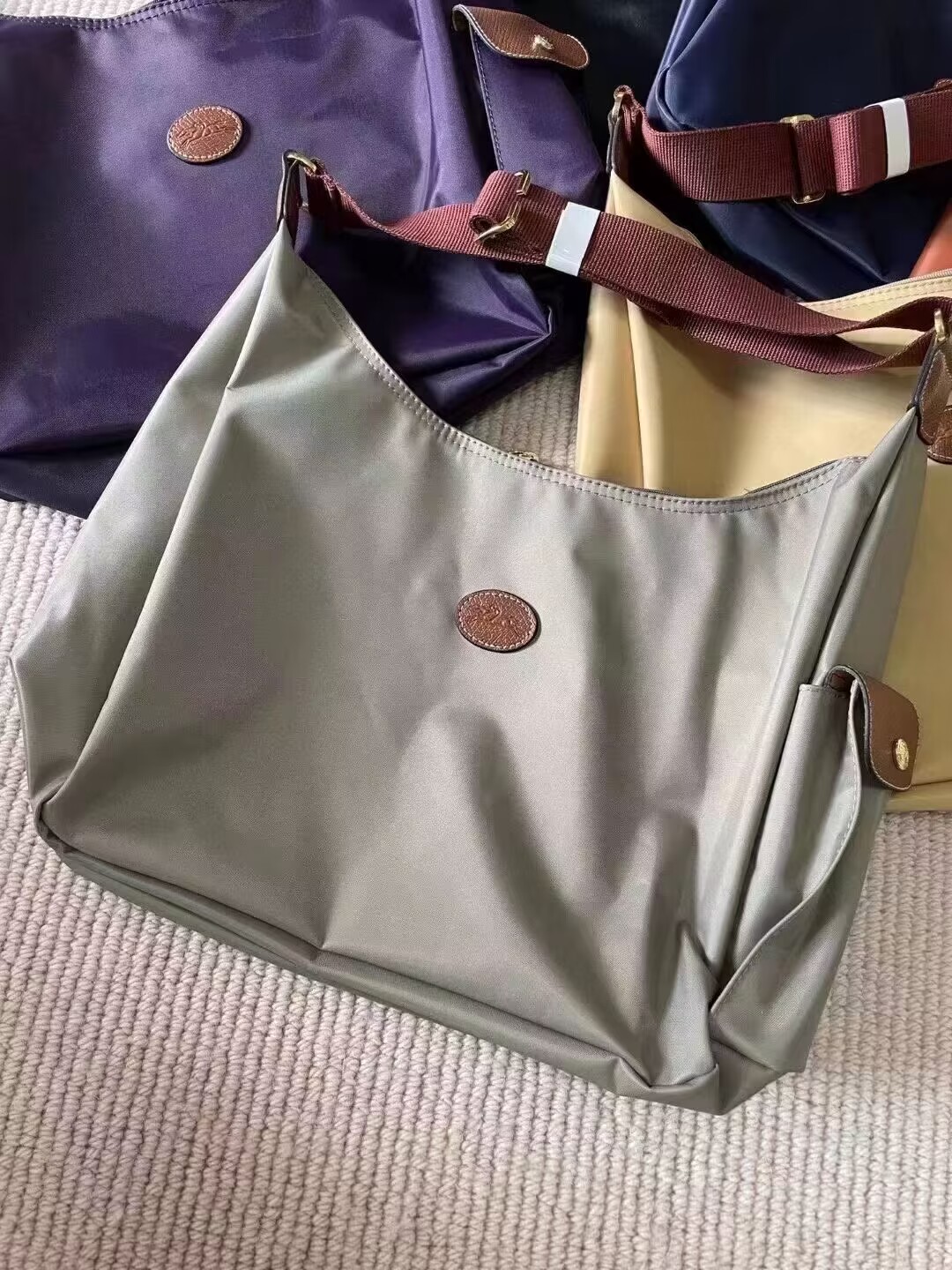100% original longchamp le pliage messenger bag hobo bag waterproof nylon  messenger bag shopping bag shoulder bag Casual women bag Gray color