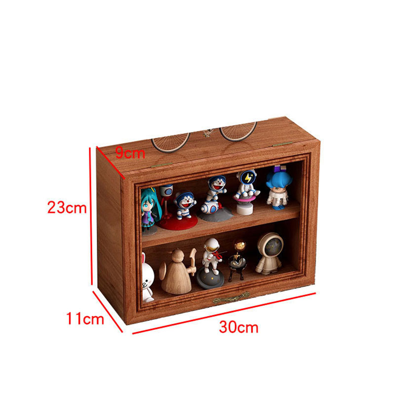 HANGDIAN【Miễn phí vận chuyển】Hộp lưu trữ Retro gỗ đặc, hộp đồ chơi sưu tập cốc, hộp lưu trữ kiểu ngăn kéo Búp bê làm bằng tay, Giá trưng bày mỹ phẩm để bàn