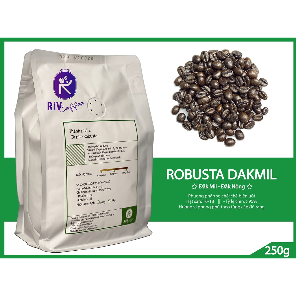 Cà phê Robusta Dakmil chế biến ướt RiV Coffee - 250g/500g