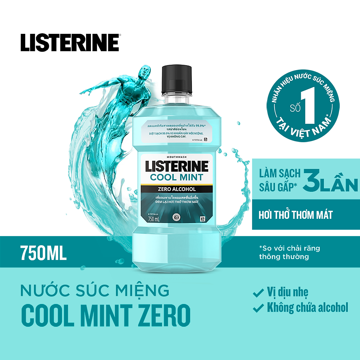 [FreeshipMAX] [HCM] Nước Súc Miệng Listerine Cool Mint Zero Alcohal (750ml)