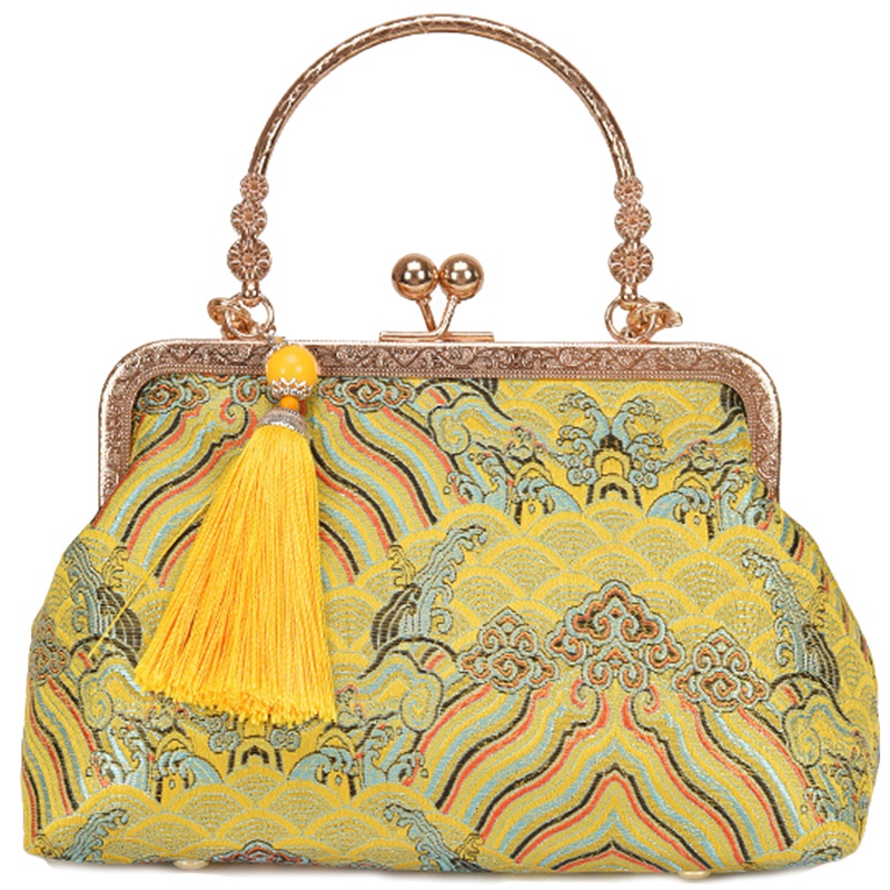 Retro Su Haiya Wind Cloth Bag Temperament Elegant Tassel Cheongsam Bag Gold Banquet Bag Portable Diagonal Package