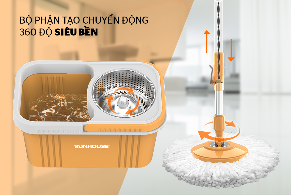 Bộ lau nhà xoay 360 độ SUNHOUSE KS-CL350PO - Bảo hành chính hãng 6 tháng