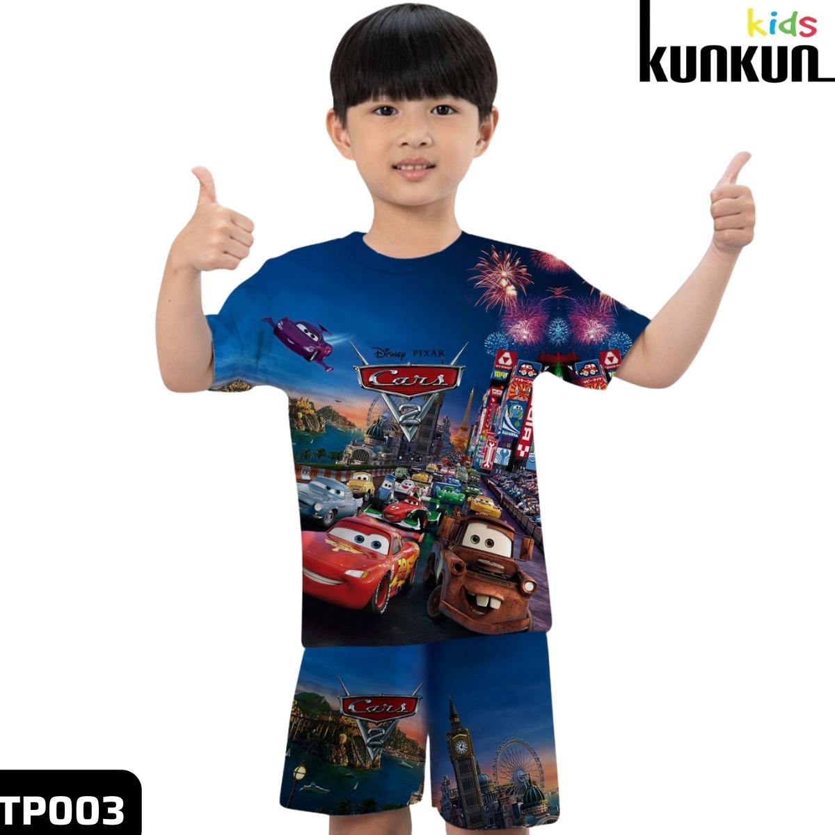 Quần áo bé trai Thun lạnh In 3D Hình Xe Hơi Kunkun TP003 - Đồ bộ bé trai size đại cho bé từ 10kg - 60kg thumbnail