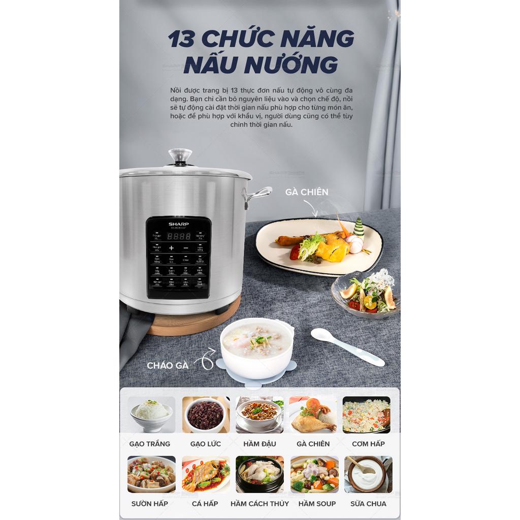 [ GENUINE SHARP ] Sharp Multifunction Cooker 9L Capacity, Stainless Steel Material Good Heat Resistant, 13 Pre-programmed Cooking Functions, Comes With 3 Accessories Porcelain Pot, Stainless Steel Steamer Tray, Stainless Steel Rack, Glass Cover Strong Str