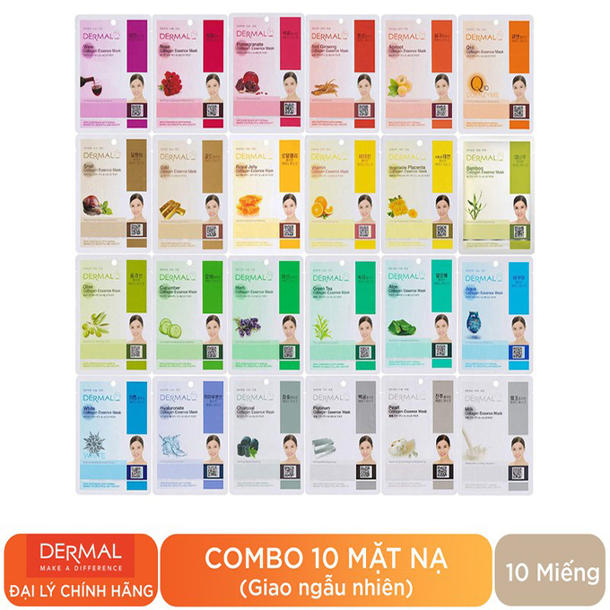 [ Tặng 5 miếng ] Combo 10 miếng mặt nạ dưỡng trắng da Dermal Hàn Quốc 23gram (ngẫu nhiên)