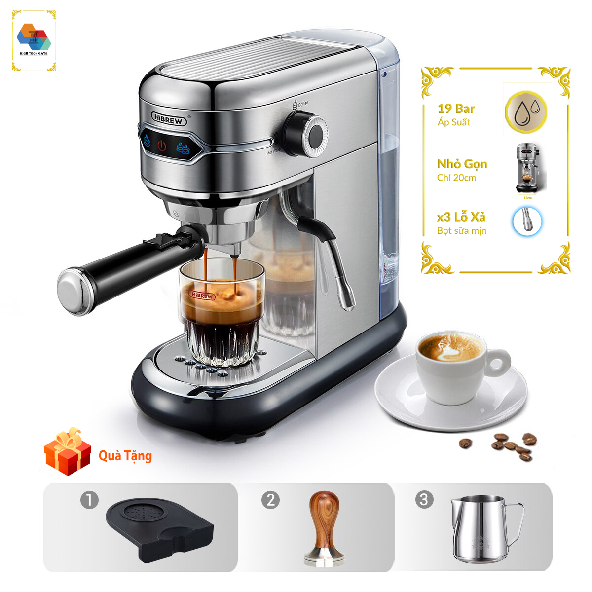 Máy pha cafe espresso tự động HiBREW H11 siêu nhỏ gọn 12cm, công suất 1450W