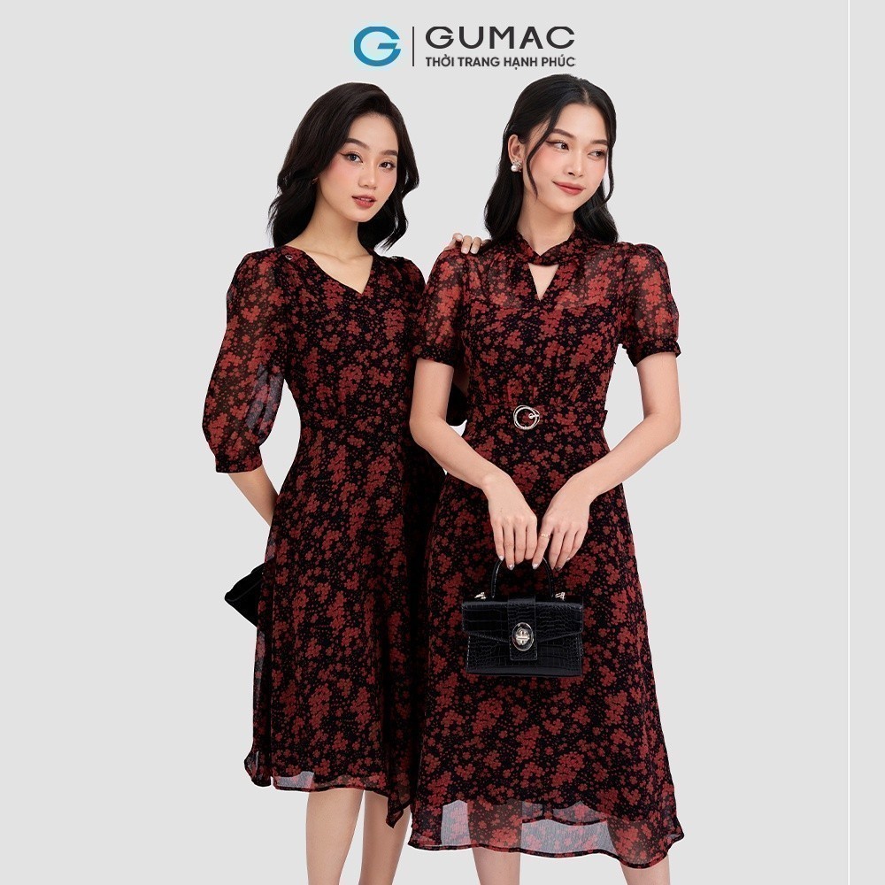 Đầm nữ phối vai nhún GUMAC DD03067