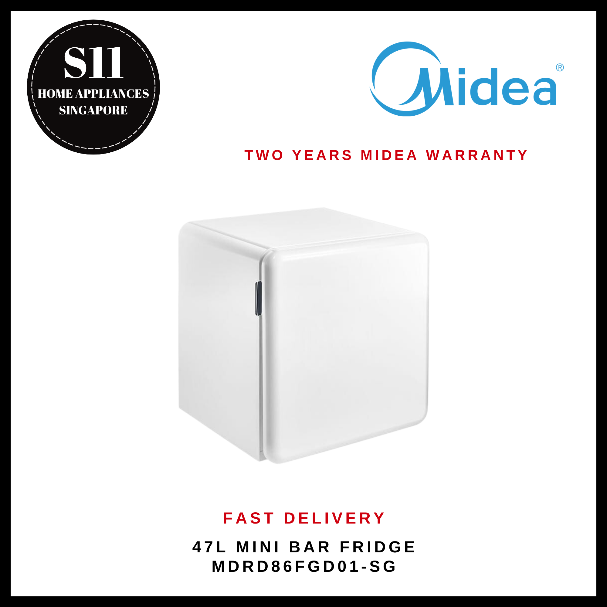 MIDEA MDRD86FGD01SG 47L MINI BAR FRIDGE / MIDEA MDRD88FGD01SG 47L SOLO BAR FRIDGE 2 YEARS
