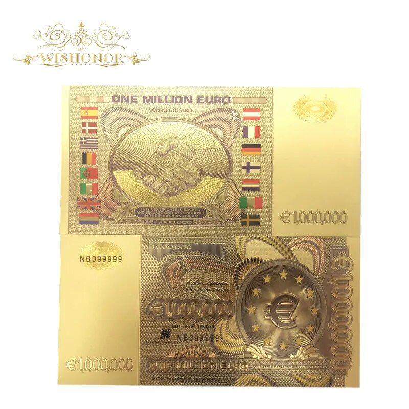 10pcs/lot european 1 million in 24k gold foil money for s