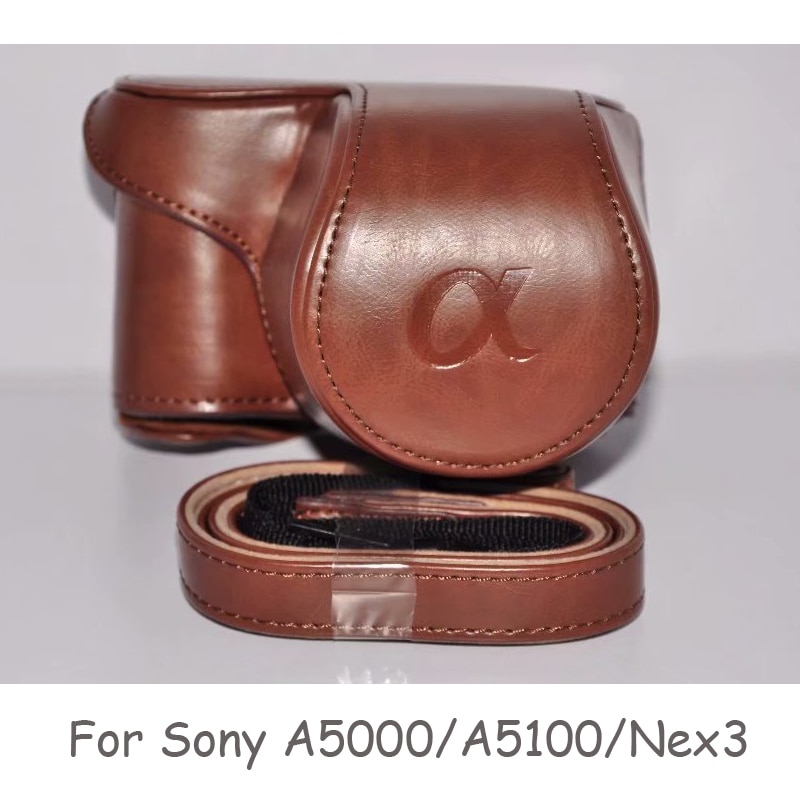 High Quality Leather Case Cover For Sony A5000/A5100/Nex3/A6000/A6300/A6400/Nex6 Camera Bag Shoulder Strap Black/Brown/Coffee