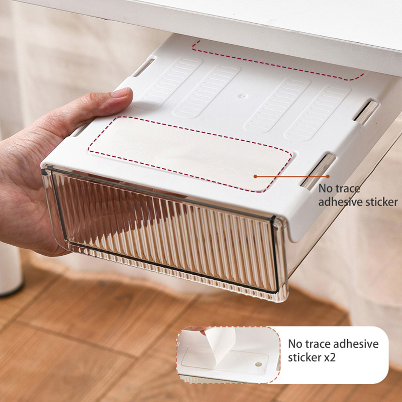 Storage box Invisible storage box under the desk Drawer type punch-free plastic covered Desktop storage box Office stationery shelf Storage box Hide the storage box