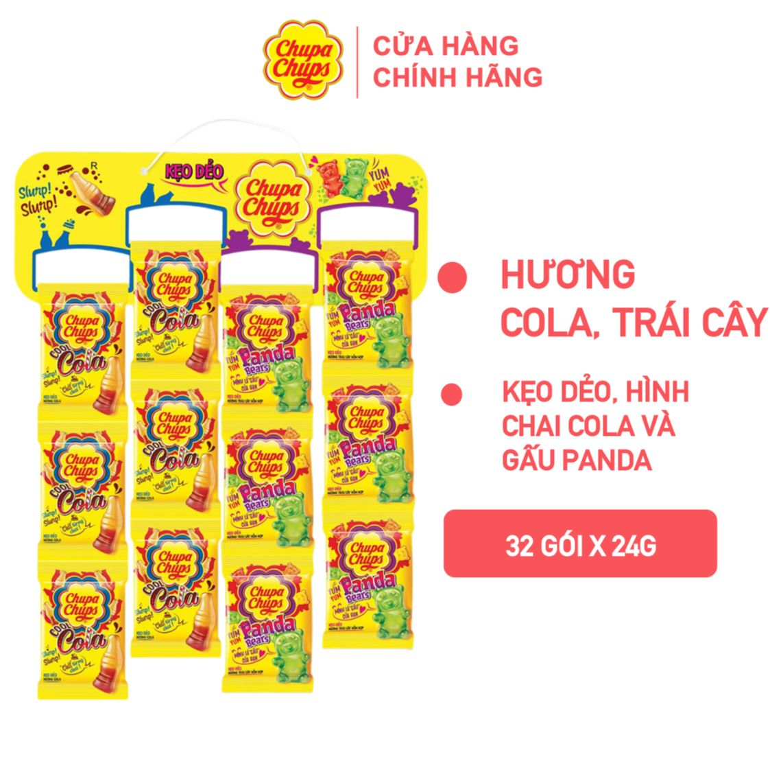 Kẹo Dẻo Chupa Chups gấu Panda và Cola (32 gói nhỏ 24g)