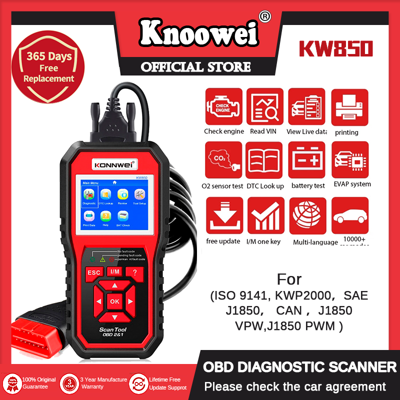 KONNWEI KW850 OBD2 Scanner Full OBDII Functions Engine Check/O2 Sensor/Battery Tester KW850