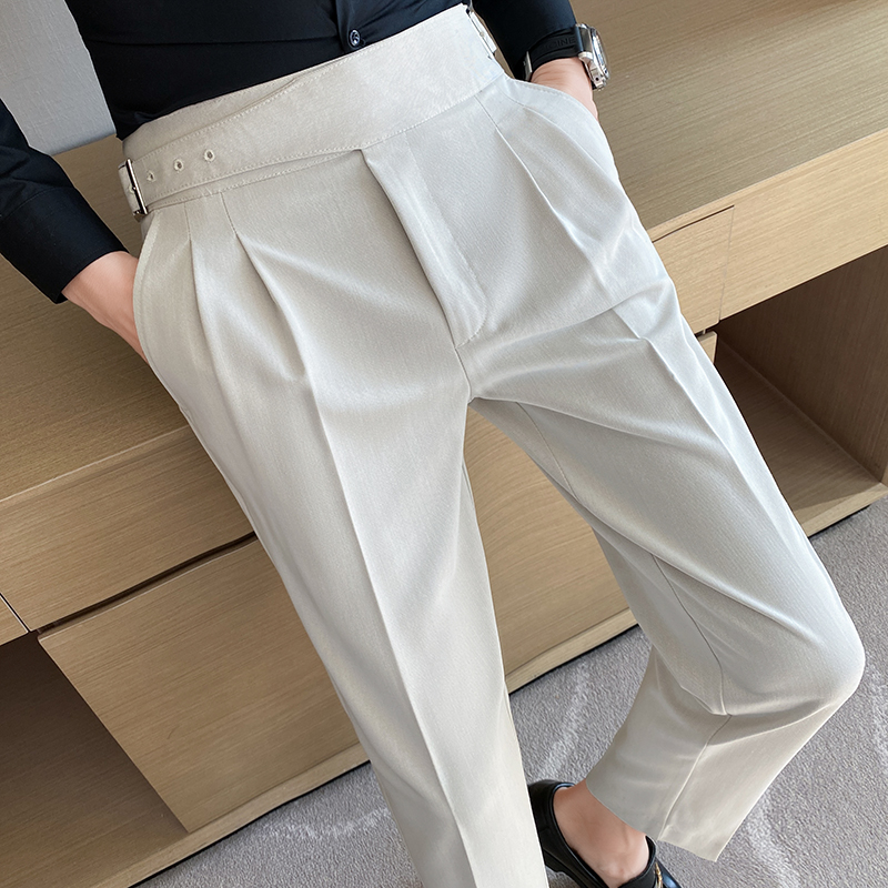 Men's Casual Formal British Style High Waist Slim Fit Office Pants