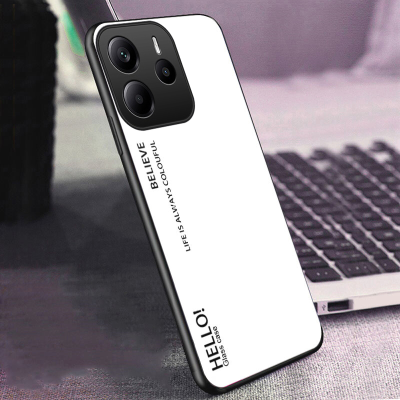 Phone case Redmi Note 14 Gradient Mirror Tempered Glass Protector Hard Back Cover Redmi Note 14Pro + Case.