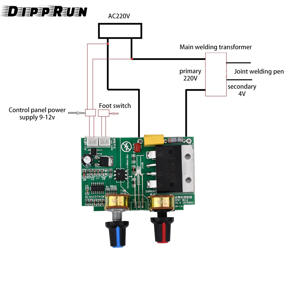 Dipprun Máy hàn điểm Bảng điều khiển tại chỗ Máy hàn pin lithium Bảng điều khiển bộ bảng mạch tự làm 18650/26650 Pin