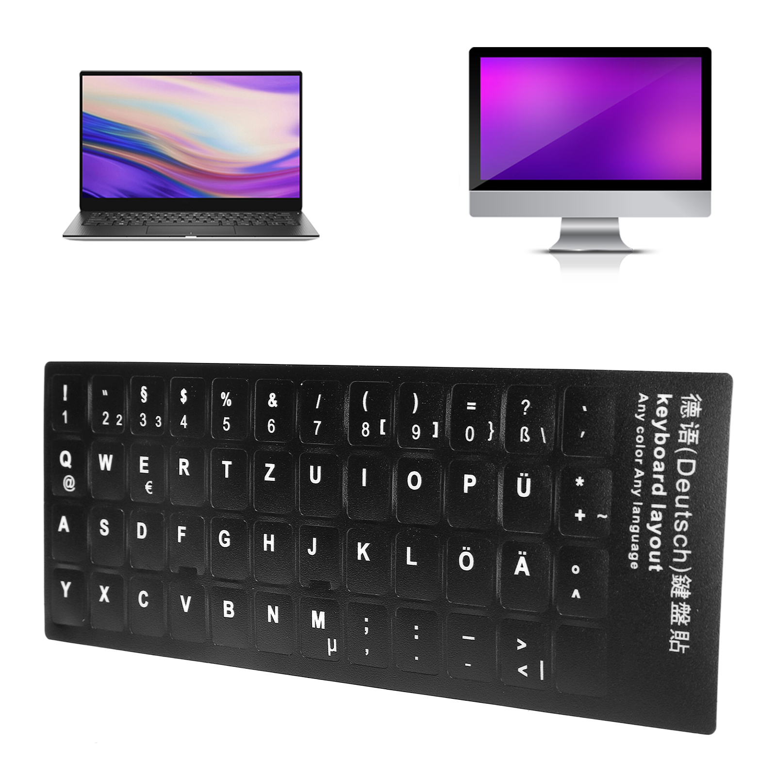 German Keyboard Sticker Replacement Keyboard Sticker Designed for the German Language for 10-inch To 17-inch Laptop Keyboards for Desktop PC Keyboards