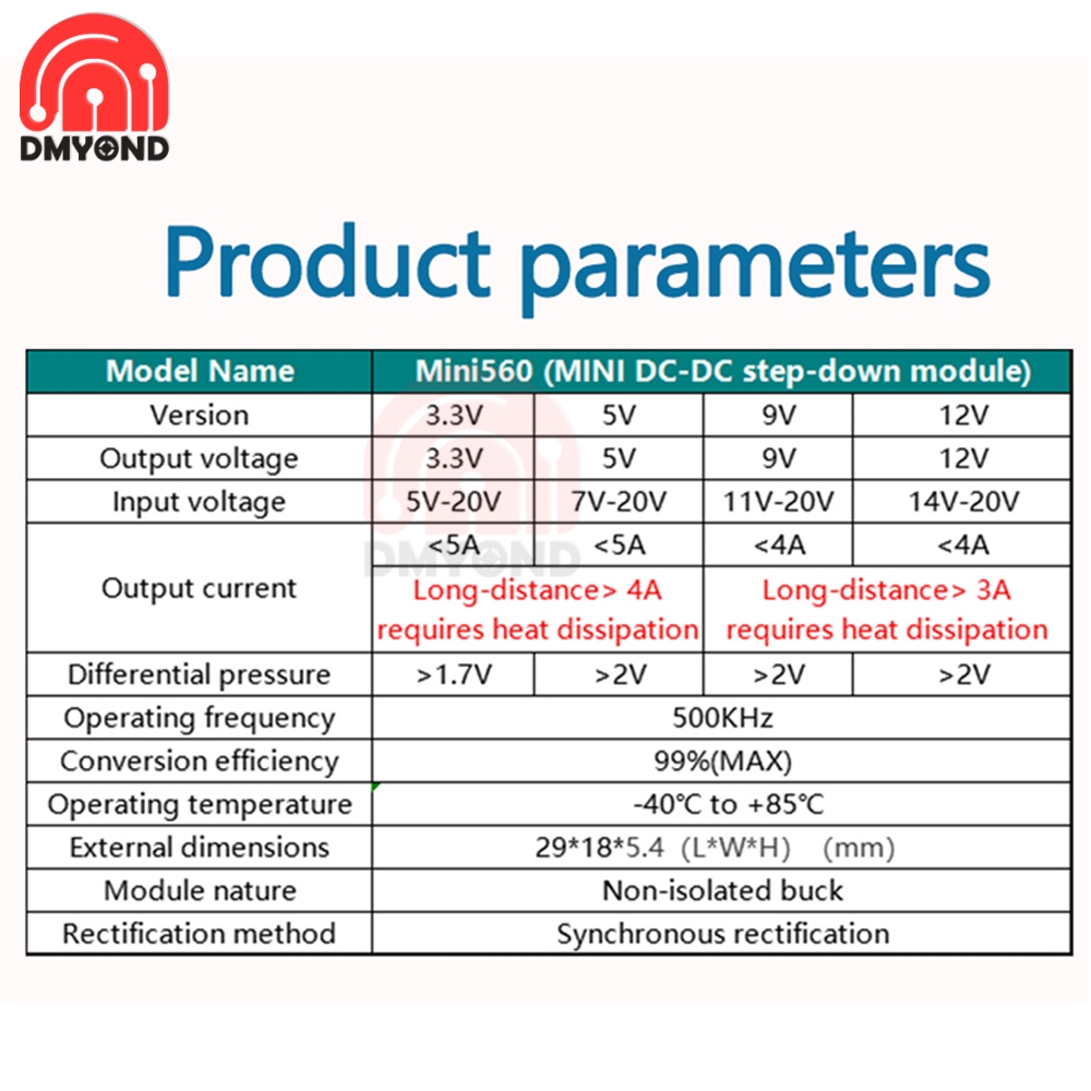 DC-DC Mini 560 Step Down DC-DC Converter Output 3.3V 5V 9V 12V 5A ...