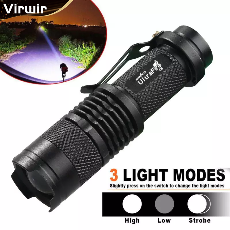 [In stock]Virwir 50000LM Mini LED Flashlight Rechargeable Q5 T6 Tactical Flashlight L2LED Flashlight 3 Modes Adjustable Zoom Using AA/14500 Flashlight IP65 Waterproof Flashlight Military TorchLamp With Clip