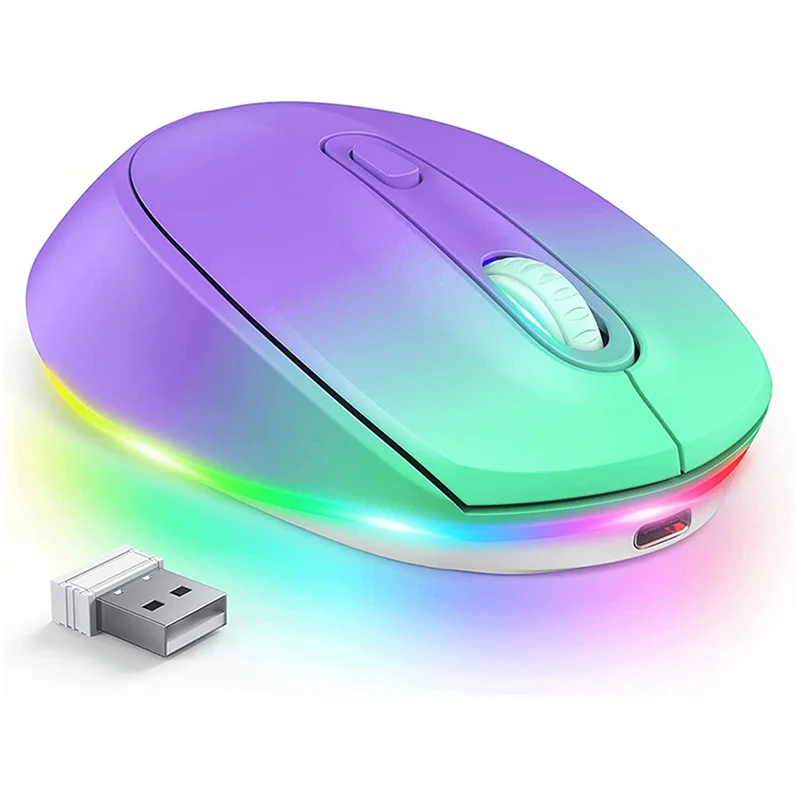2.4G Wireless Mouse,Rechargeable Mouse Quiet Click Mice with Colorful LED Lights,3 Level DPI Mouse for Laptop Computer