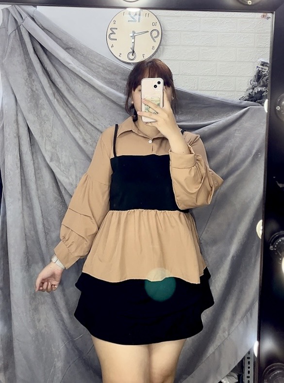 (Freeship) Áo sơmi phối babydoll nữ chất lụa phối cotton BIGSIZE.