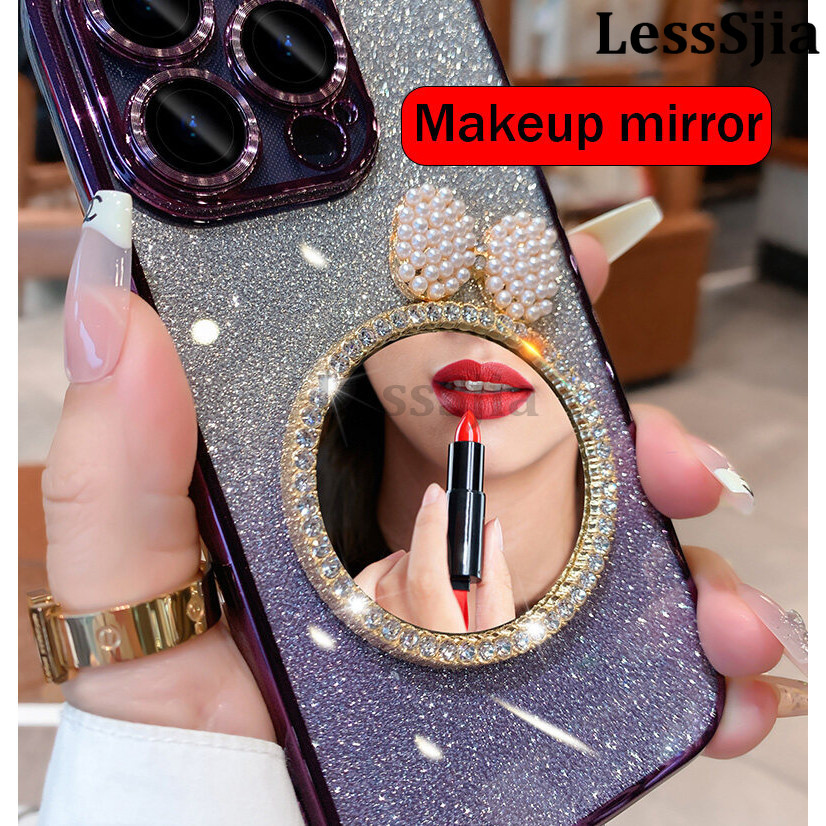 Phone cover Redmi A5 Back case with Bow Makeup Mirror Luxury Shiny Gradient Clear Plating Glitter Girls Slim for Xiaomi Redmi A5 Phone cases.