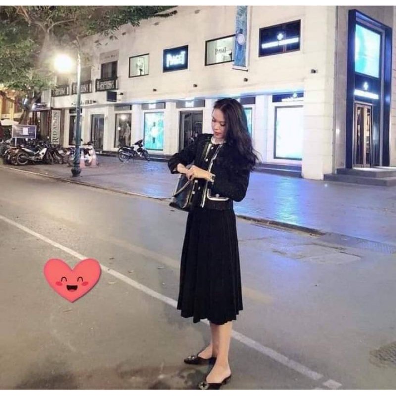 siêu phẩm chân váy xếp ly dài