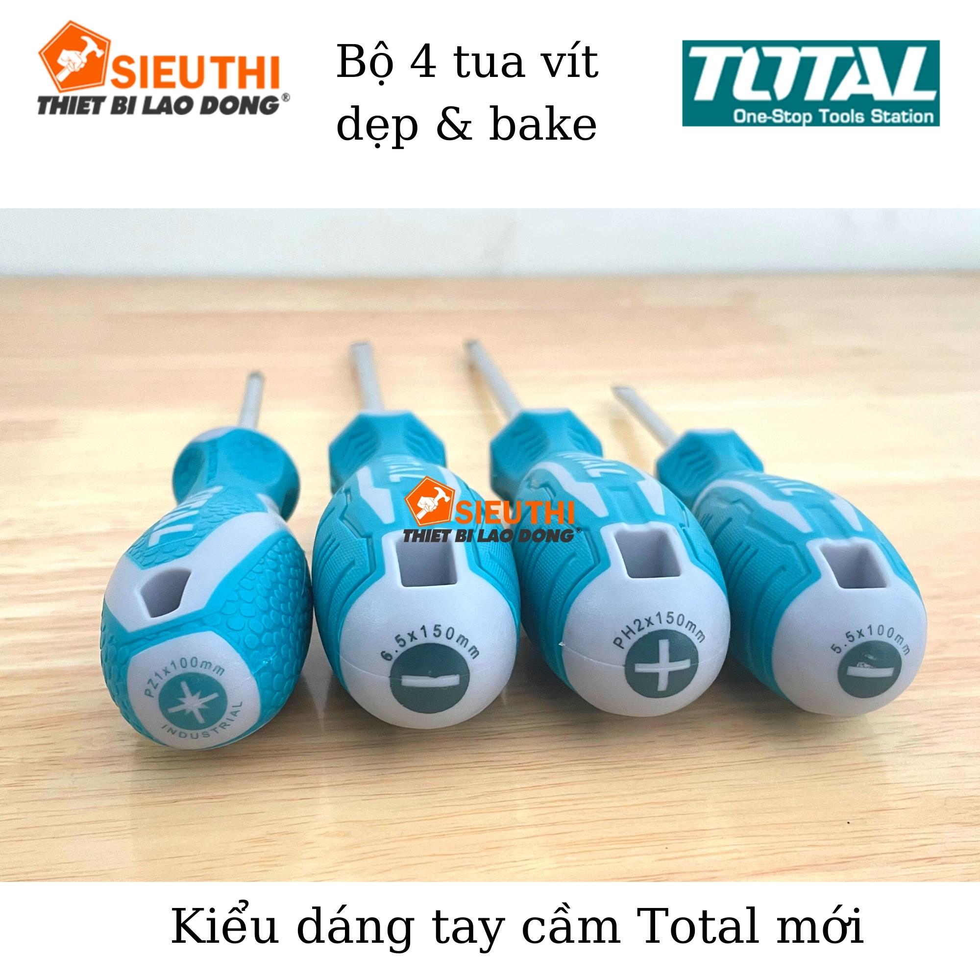 Bộ 4 tuốc nơ vít dẹp và bake Total THT250604