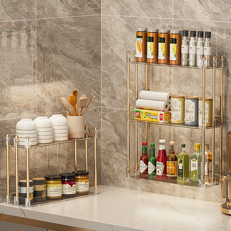Kitchen shelves, wall-mounted non-perforated bathroom storage shelves, multi-layer vanity storage cabinets, cosmetics storage boxes