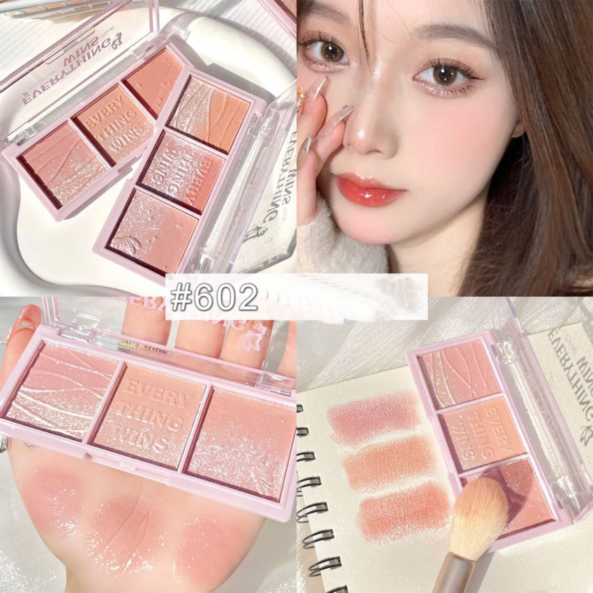 3 Colors Highlighter Blush Palette Long Lasting Cheek Blush High Pigment Contour Face Makeup